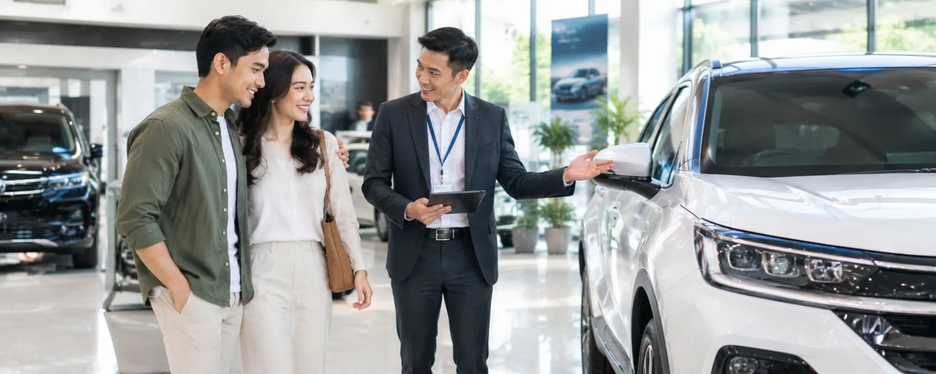 Konsumen memilih mobil baru dengan skema cicilan di showroom